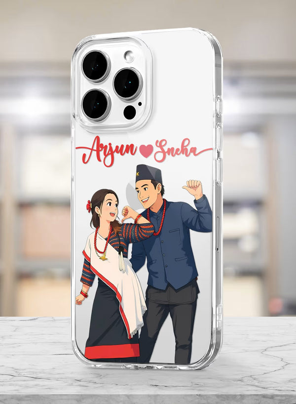 Custom Traditional Nepali Couple Portrait Clear Phone Case