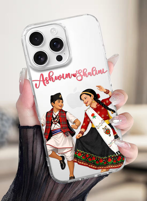Personalized Traditional Nepali Couple Art Clear Phone Case