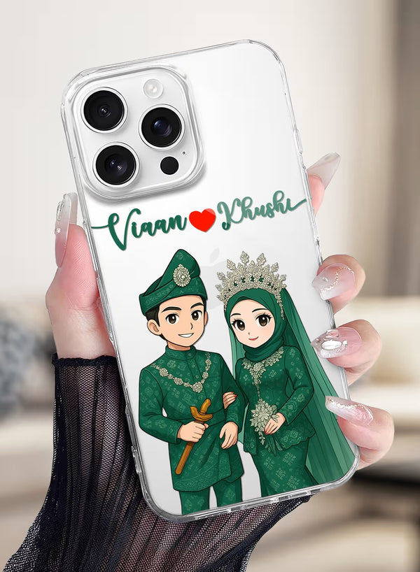 Personalized Traditional Green Wedding Couple Clear Case