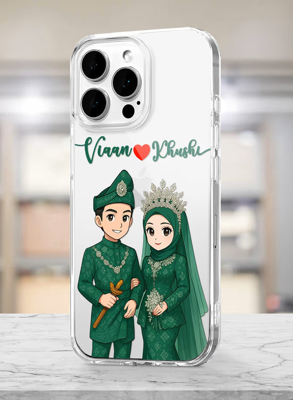 Personalized Traditional Green Wedding Couple Clear Case