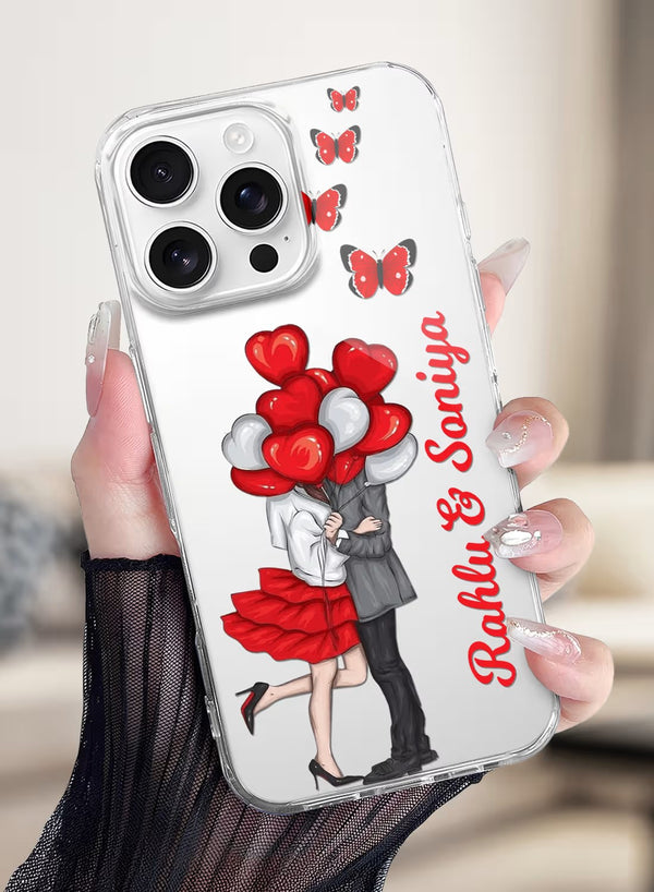 Personalized Romantic Couple Balloons & Butterflies Clear Case