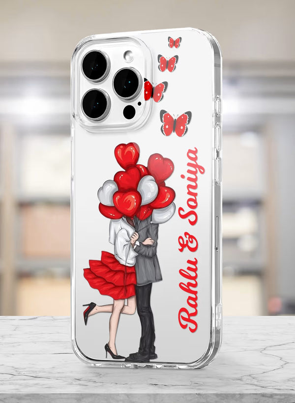 Personalized Romantic Couple Balloons & Butterflies Clear Case