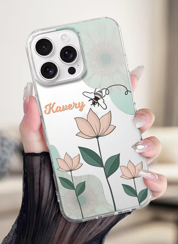 Personalized Botanical Bee & Floral Clear Silicone Case