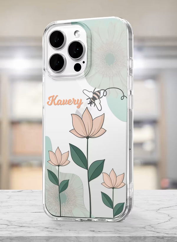 Personalized Botanical Bee & Floral Clear Silicone Case