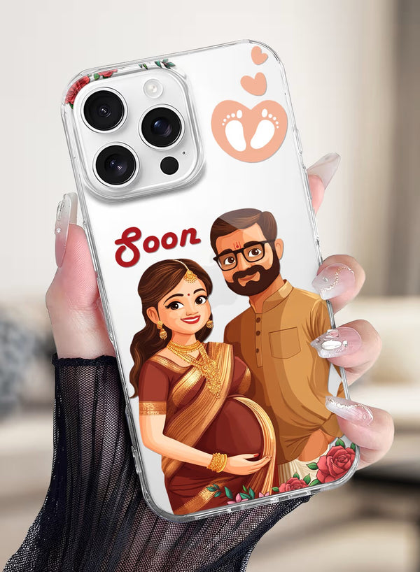 Personalized Indian Couple Baby Arrival Clear Phone Case