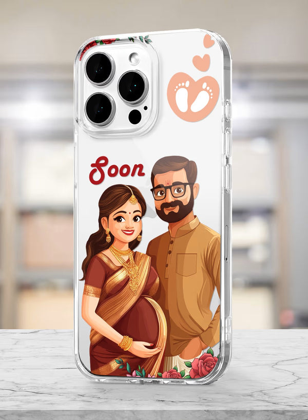 Personalized Indian Couple Baby Arrival Clear Phone Case