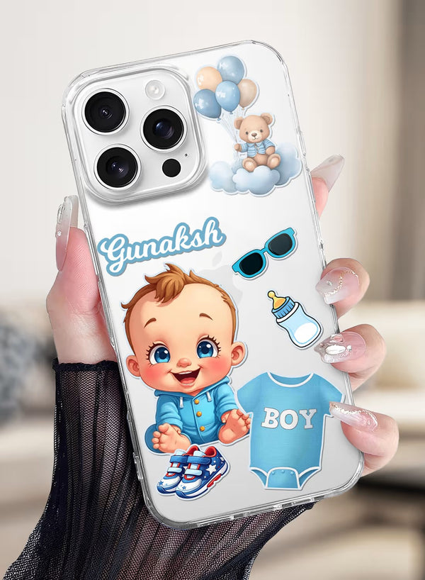 Personalized Baby Boy Theme UV Printed Clear Phone Case