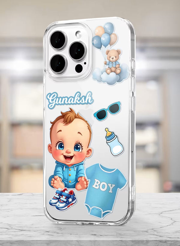 Personalized Baby Boy Theme UV Printed Clear Phone Case