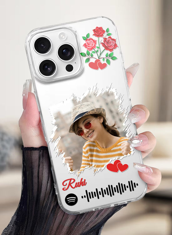 Personalized Rose & Music Aesthetic Clear Phone Cover