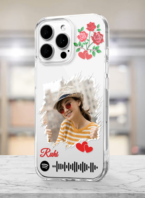 Personalized Rose & Music Aesthetic Clear Phone Cover