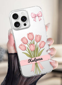 Aesthetic Pink Tulip Floral Custom Name Clear Phone Case