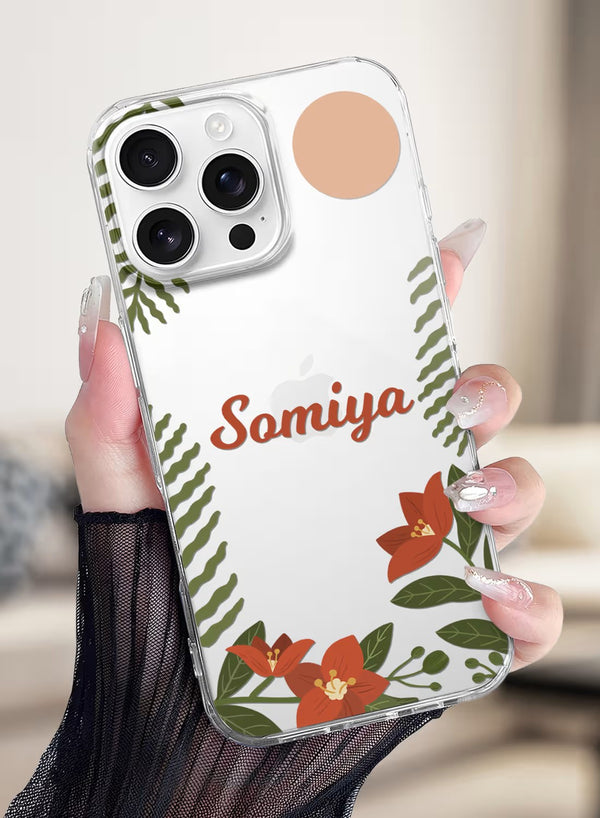 Personalized Botanical Red Floral Custom Name Clear Case
