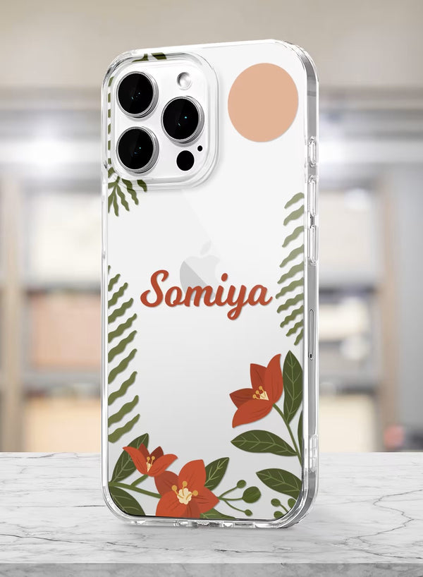 Personalized Botanical Red Floral Custom Name Clear Case