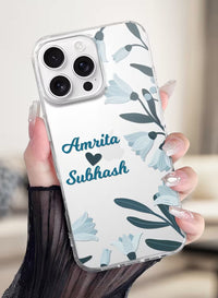 Minimalist Blue Botanical Floral Custom Name Clear Case