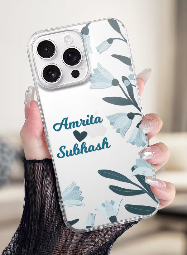 Minimalist Blue Botanical Floral Custom Name Clear Case