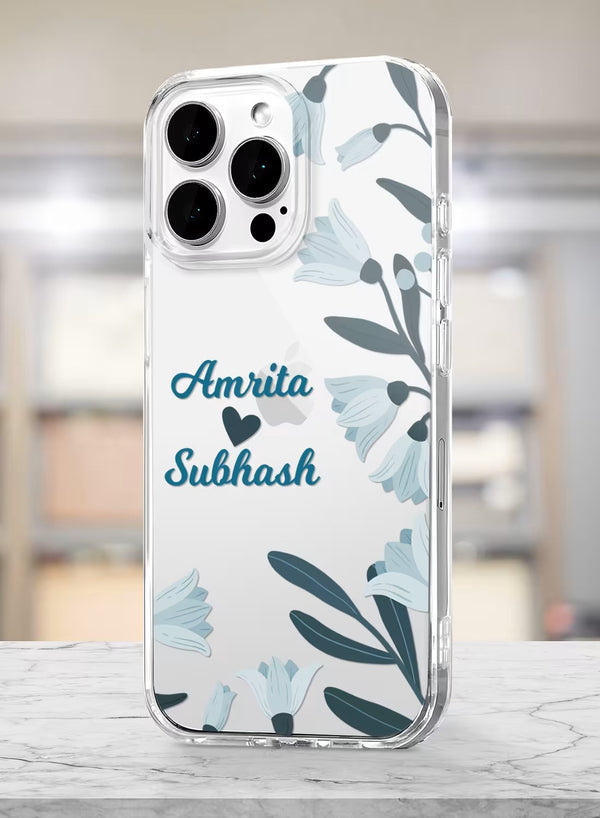 Minimalist Blue Botanical Floral Custom Name Clear Case