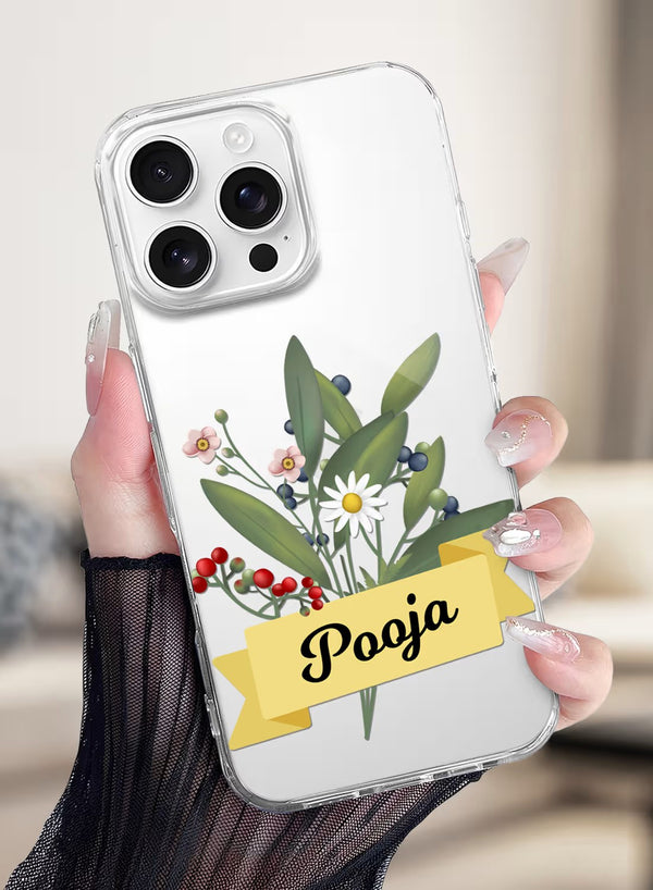 Botanical Wildflower Custom Name Clear Phone Case