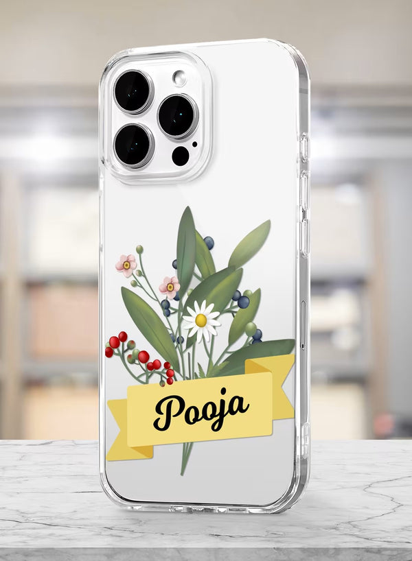 Botanical Wildflower Custom Name Clear Phone Case