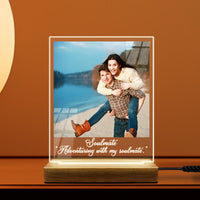 Acrylic Custom Photo Led Lamp with text - Wooden base D8