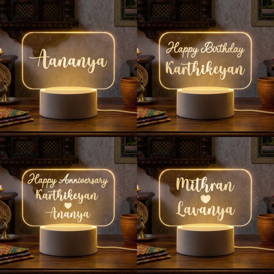 White Rounded Acrylic Name LED Lamps With Custom text