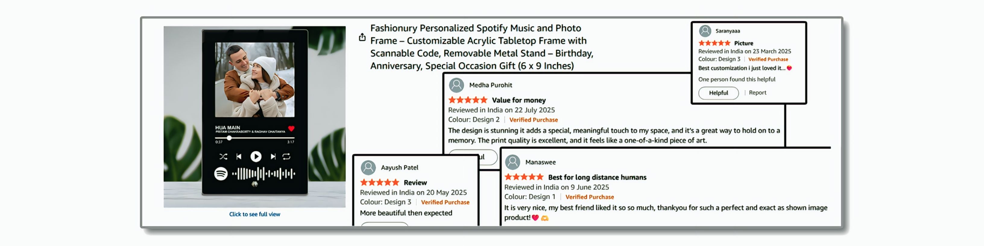 Customer review photo of Fashionury Acrylic Customised spotify plaque