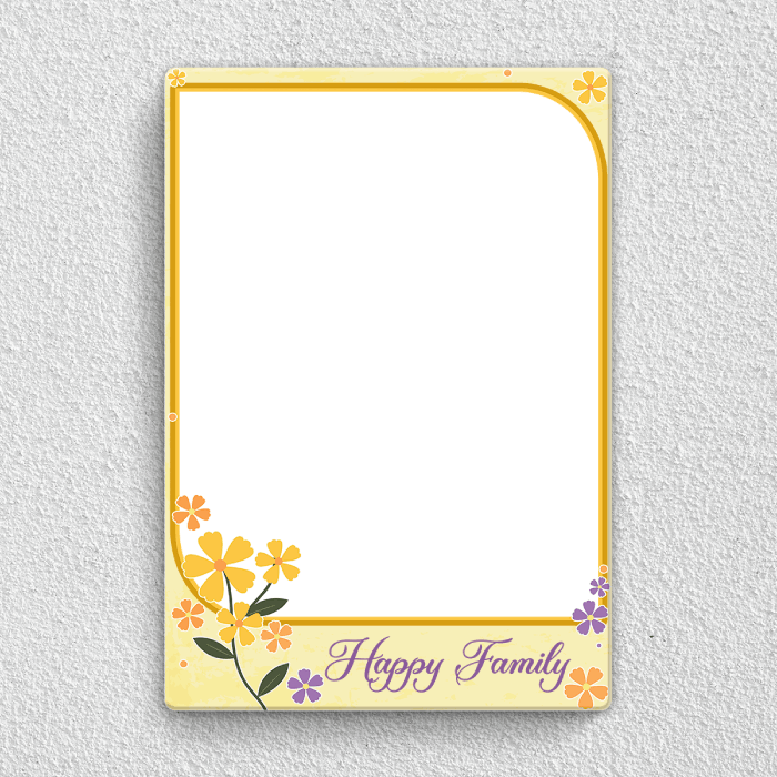 Preview of Personalised Happy Family acrylic wall frame with family portrait and golden floral festive design for home decor
