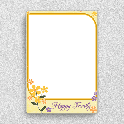 Preview of Personalised Happy Family acrylic wall frame with family portrait and golden floral festive design for home decor