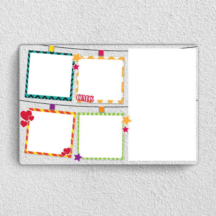 Preview of Personalised family acrylic wall frame with five photo polaroid collage, hearts and stars design for home decor