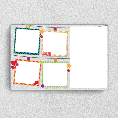 Preview of Personalised family acrylic wall frame with five photo polaroid collage, hearts and stars design for home decor