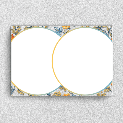 Preview of Personalised couple acrylic wall frame with two circular wedding portraits and royal floral border design