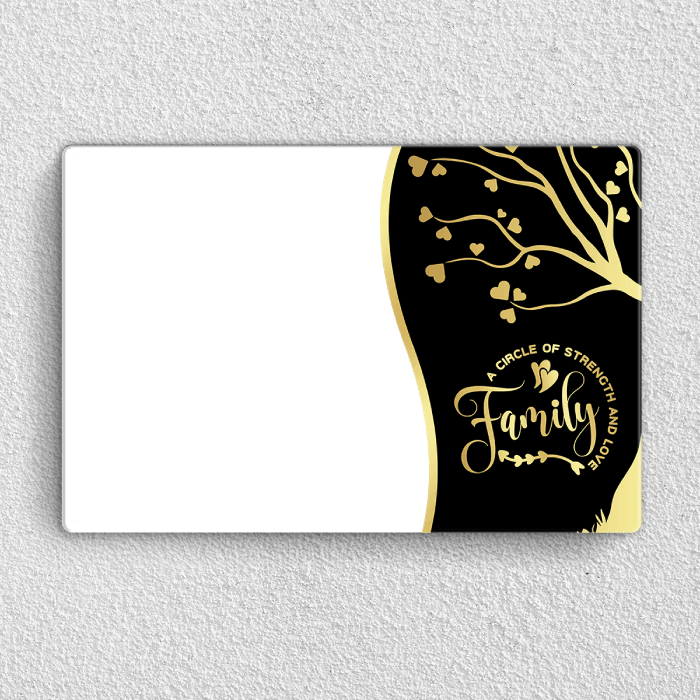 Preview of Family acrylic wall frame with landscape photo, heartfelt quote and gold tree design