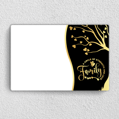 Preview of Family acrylic wall frame with landscape photo, heartfelt quote and gold tree design