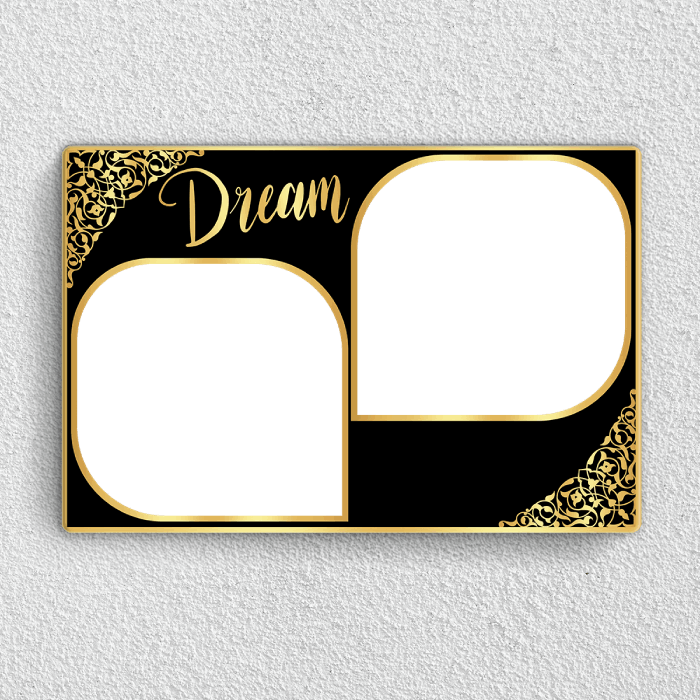 Preview Dream couple acrylic wall frame with two photos, names, date and royal gold design