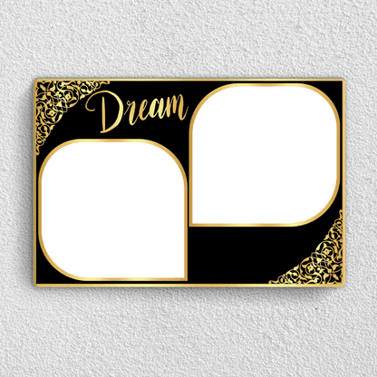 Preview Dream couple acrylic wall frame with two photos, names, date and royal gold design