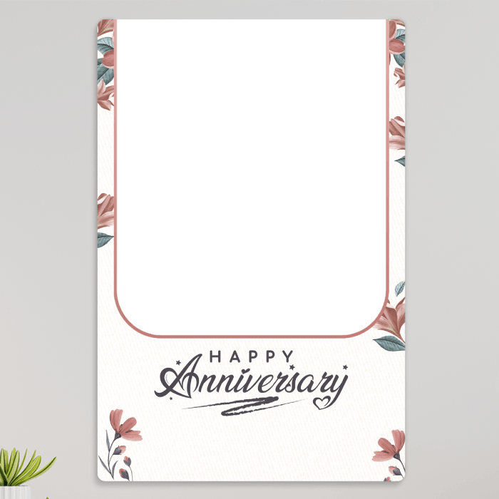 Preview of Anniversary Floral custom acrylic wall frame with couple photo, watercolour pink flowers, names and date on white base by Fashionury