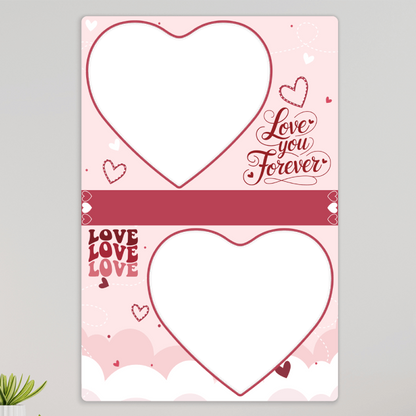 Preview of Personalised Love You Forever couple acrylic wall frame with two heart photos, names and romantic pink design

