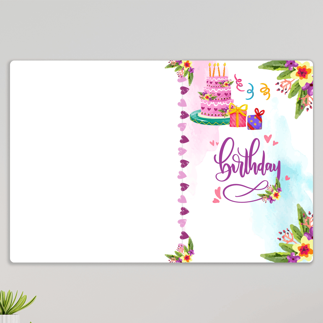 Preview of Personalised Birthday acrylic wall frame with kids Landscape, name and colourful floral cake design