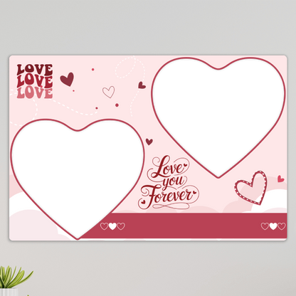 Personalised Love You Forever couple acrylic wall frame with two heart photos, names and romantic pink design
