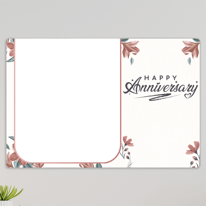 Preveiw of Personalised Happy Anniversary acrylic wall frame with couple photo, names and date in landscape floral design
