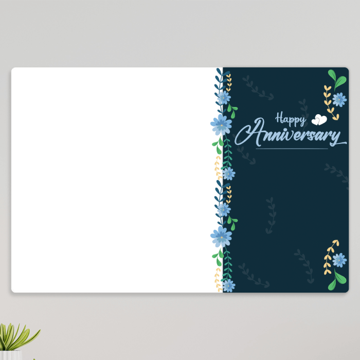 Preview OF Happy Anniversary custom acrylic wall frame with couple photo, names, date and blue floral border design by Fashionury