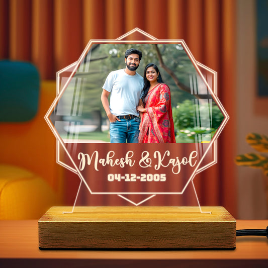 Customised Acrylic LED Lamp with Name & Text Date - Perfect Gift For Couple 