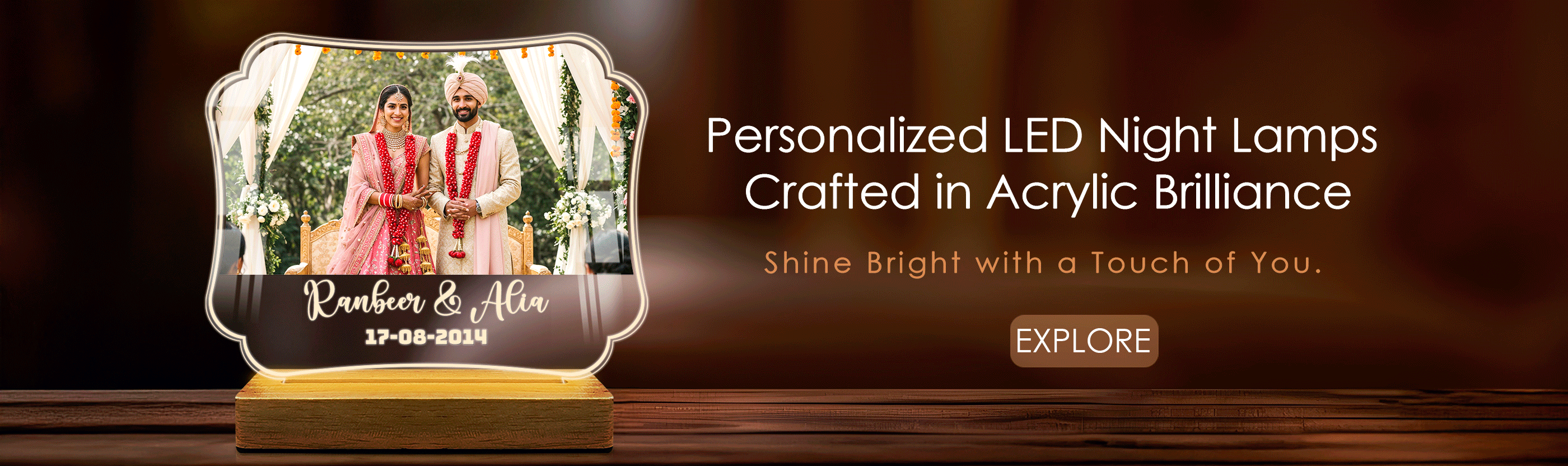 Customized acrylic LED lamp with photo and engraved text