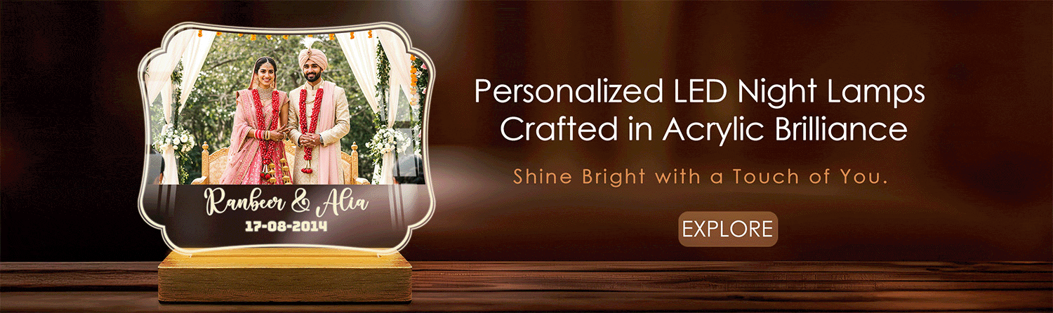 Fashionury Personalized LED Night Lamps Collection Banner - Custom Acrylic Wooden Base with Custom Shaped Photo Frame Gifts