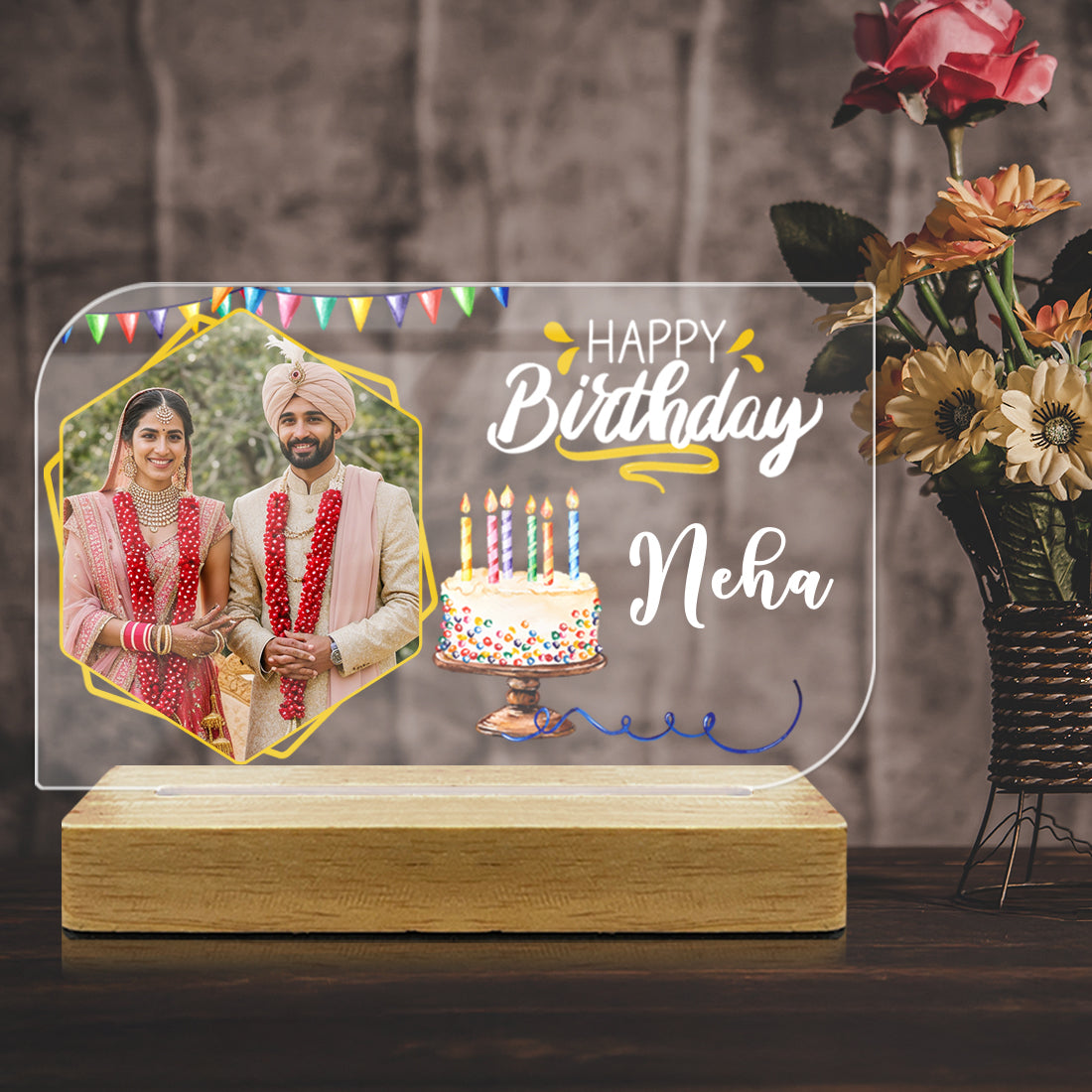 Fashionury Acrylic Printed Happy Birthday Photo Frame – Personalized Gift with Custom Photo