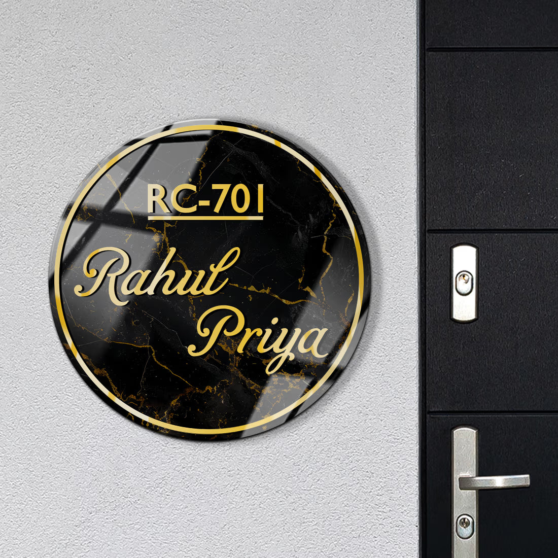 Buy Online Fashionury Name Plate Acrylic Custom Premium Name Plate- Black Marble Circle