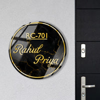 Acrylic Custom Premium Name Plate- Black Marble Circle