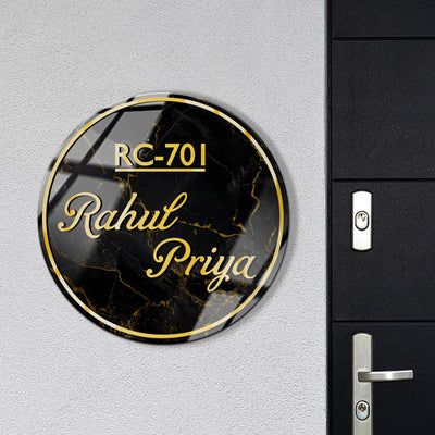 Acrylic Custom Premium Name Plate- Black Marble Circle