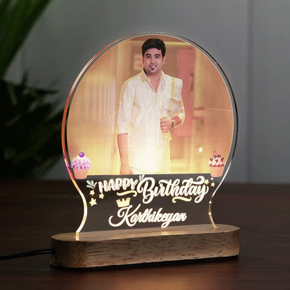 Side View of Fashionury Custom Name Acrylic Lamp with LED Wooden Base for Birthday Gifts