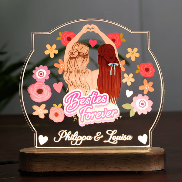 Acrylic Name LED Lamp with Wooden Base - Bestie Forever