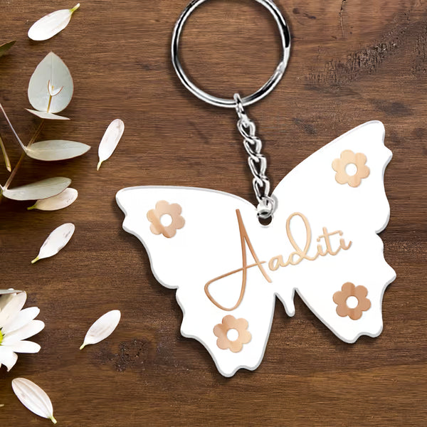 Acrylic Premium Custom Keychain- White Butterfly
